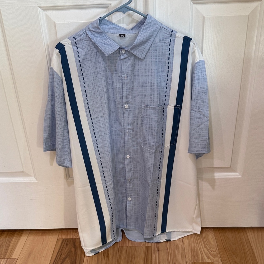 Casual Blue and White Striped Button Down Shirt